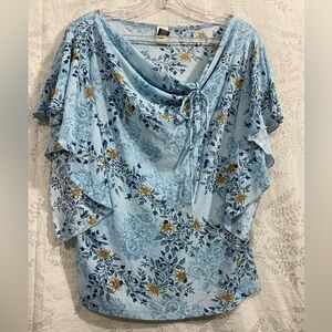 Vintage Floral Blue Y2K sheer Top with Flowy sleeves whimsigoth style